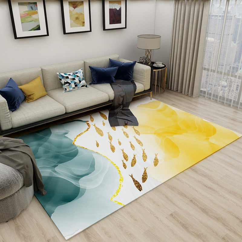Minimalist Living Room Rug Multicolor Abstract Color Block Carpet Polyester Washable Pet Friendly Anti-Slip Backing Rug