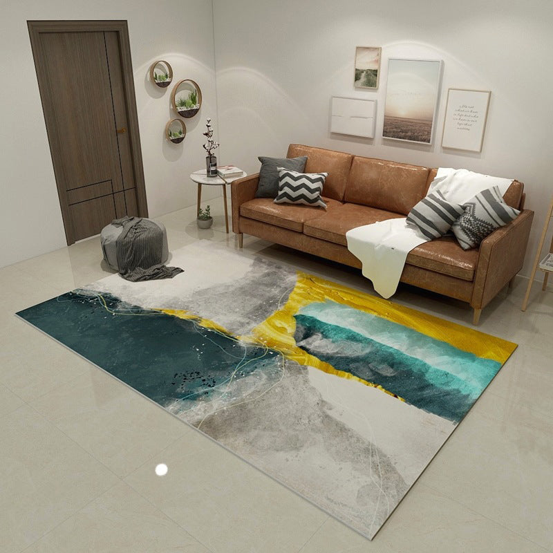 Minimalist Living Room Rug Multicolor Abstract Color Block Carpet Polyester Washable Pet Friendly Anti-Slip Backing Rug