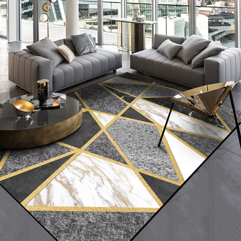 Postmodern Geometric Marble Print Rug Black and White Synthetics Carpet Pet Friendly Non-Slip Stain Resistant Indoor Rug for Home