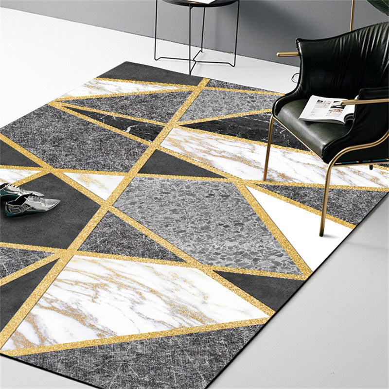 Postmodern Geometric Marble Print Rug Black and White Synthetics Carpet Pet Friendly Non-Slip Stain Resistant Indoor Rug for Home