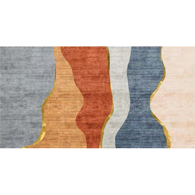Multi-Color Modern Runner Rug Polypropylene Expressionism Stripes Print Rug Anti-Slip Machine Wash Stain Resistant Rug for Bedroom