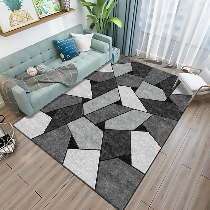 Multicolor Living Room Rug Modern 3D Print Geometric Rug Polyester Stain Resistant Anti-Slip Backing Pet Friendly Rug