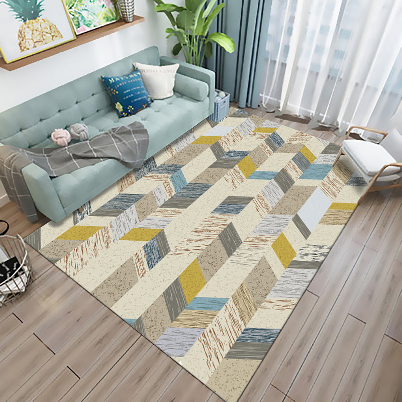 Multicolor Living Room Rug Modern 3D Print Geometric Rug Polyester Stain Resistant Anti-Slip Backing Pet Friendly Rug