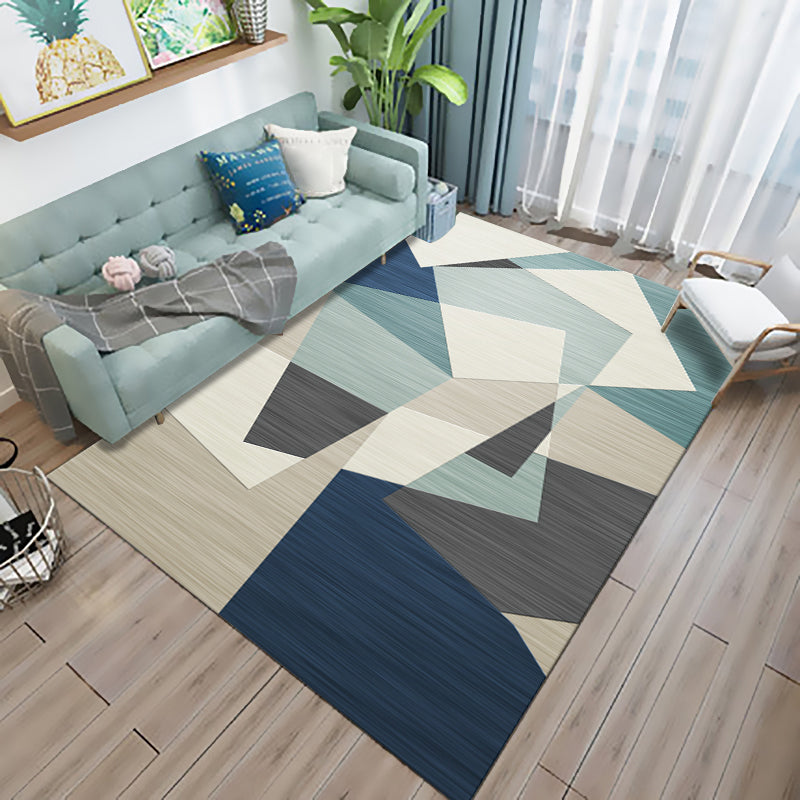 Multicolor Living Room Rug Modern 3D Print Geometric Rug Polyester Stain Resistant Anti-Slip Backing Pet Friendly Rug