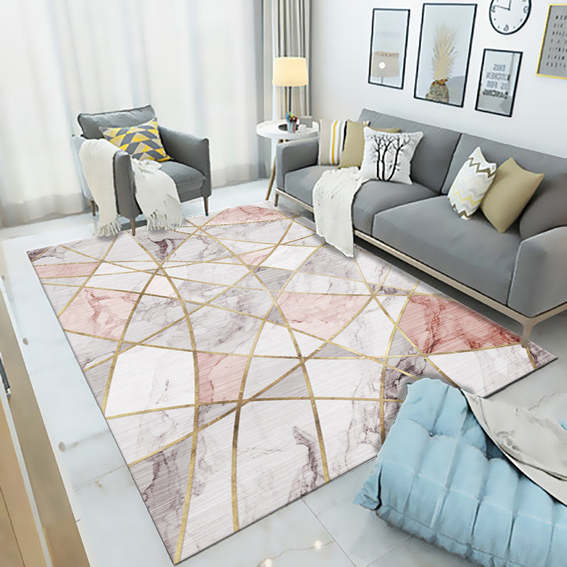 Multicolor Living Room Rug Modern 3D Print Geometric Rug Polyester Stain Resistant Anti-Slip Backing Pet Friendly Rug
