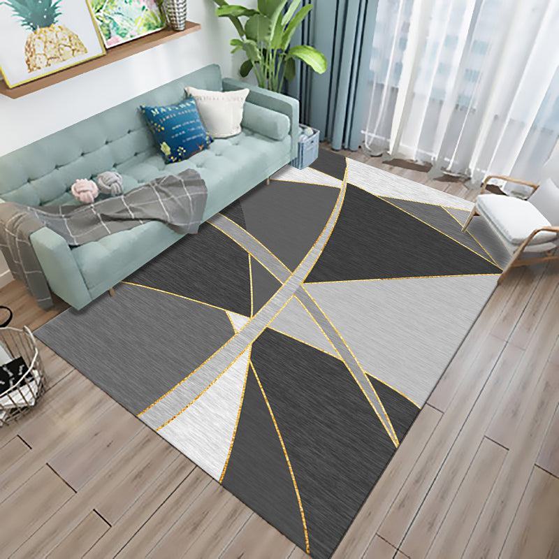 Multicolor Living Room Rug Modern 3D Print Geometric Rug Polyester Stain Resistant Anti-Slip Backing Pet Friendly Rug