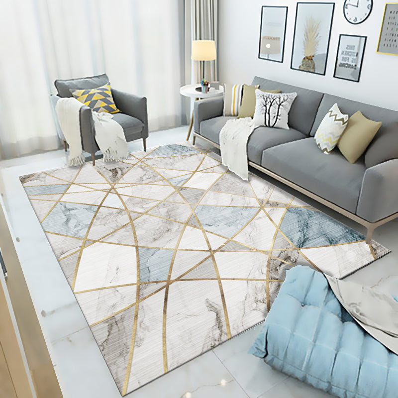 Multicolor Living Room Rug Modern 3D Print Geometric Rug Polyester Stain Resistant Anti-Slip Backing Pet Friendly Rug