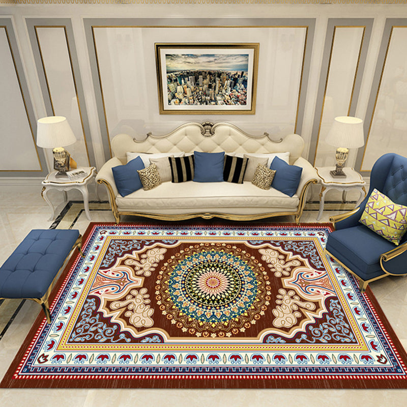Nostalgia Chamber Area Rug Multi Colored Jacquard Carpet Synthetics Pet Friendly Anti-Slip Backing Machine Washable Rug