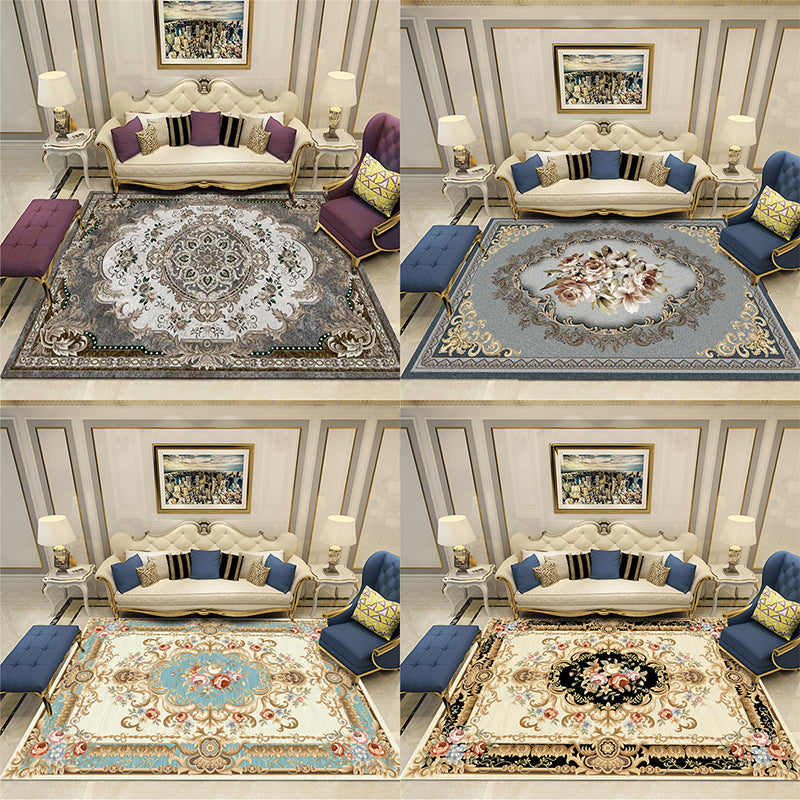Grandeur Multicolor Victorian Rug Polyester Floral Printed Rug Pet Friendly Washable Anti-Slip Rug for Living Room