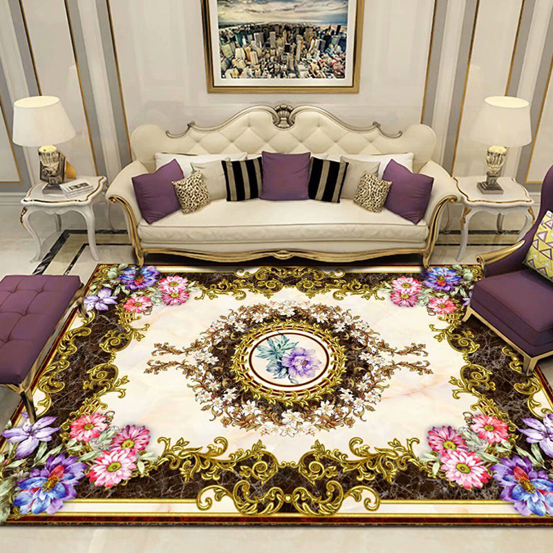 Grandeur Multicolor Victorian Rug Polyester Floral Printed Rug Pet Friendly Washable Anti-Slip Rug for Living Room