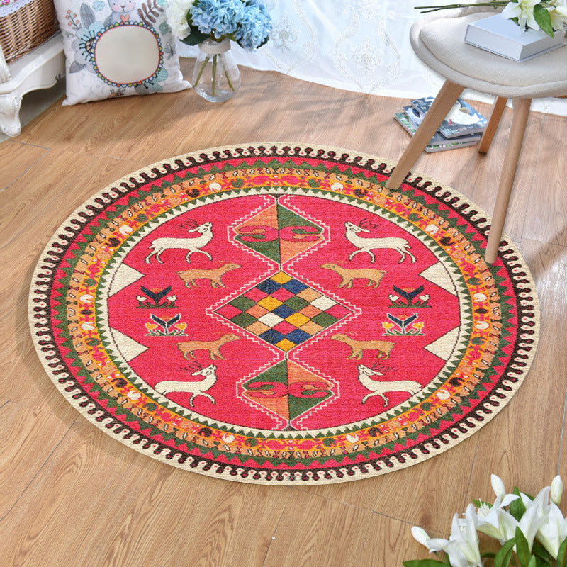 Ethnic Multi Colored Print Rug Polyester Persian Rug Stain Resistant Machine Washable Anti-Slip Backing Rug for Sitting Room