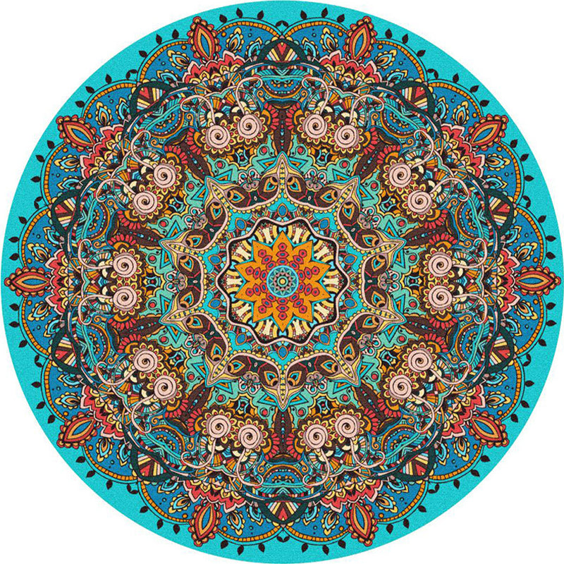 Ethnic Multi Colored Print Rug Polyester Persian Rug Stain Resistant Machine Washable Anti-Slip Backing Rug for Sitting Room