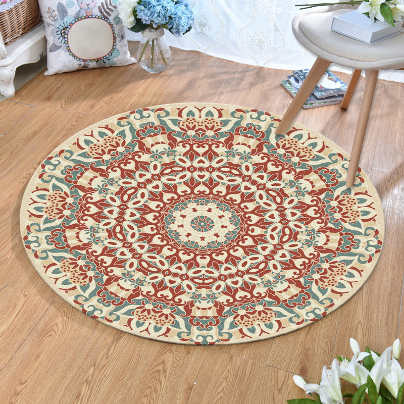 Ethnic Multi Colored Print Rug Polyester Persian Rug Stain Resistant Machine Washable Anti-Slip Backing Rug for Sitting Room