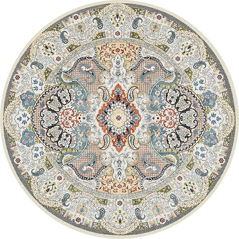 Multi-Colored Bedroom Area Rug Moroccan Mandala Print Rug Synthetics Non-Slip Backing Washable Stain Resistant Rug