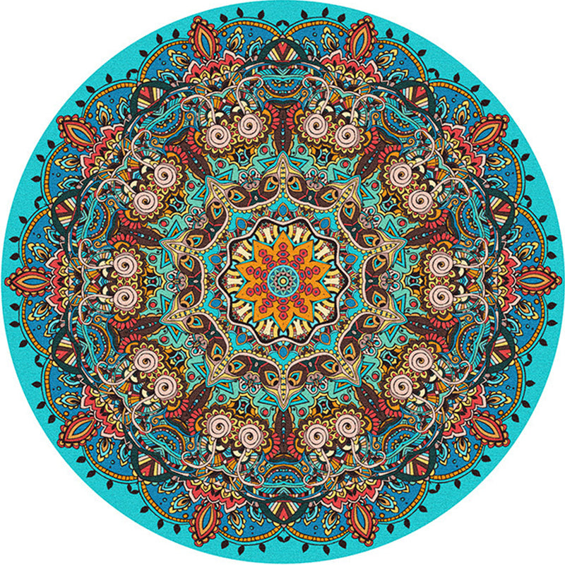 Multi-Colored Bedroom Area Rug Moroccan Mandala Print Rug Synthetics Non-Slip Backing Washable Stain Resistant Rug