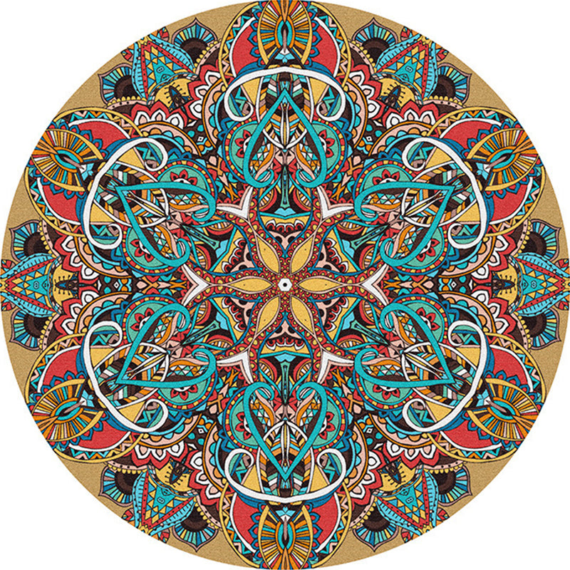 Multi-Colored Bedroom Area Rug Moroccan Mandala Print Rug Synthetics Non-Slip Backing Washable Stain Resistant Rug