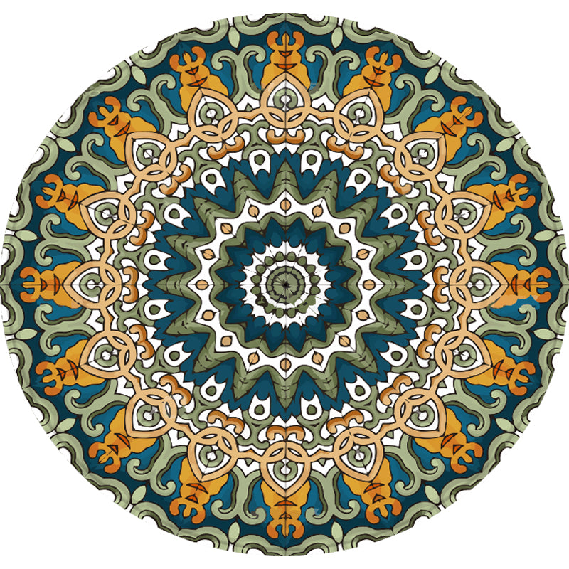 Aesthetics Mandala Rug Multi Color Moroccan Carpet Polyester Anti-Slip Backing Washable Stain Resistant Rug for Room