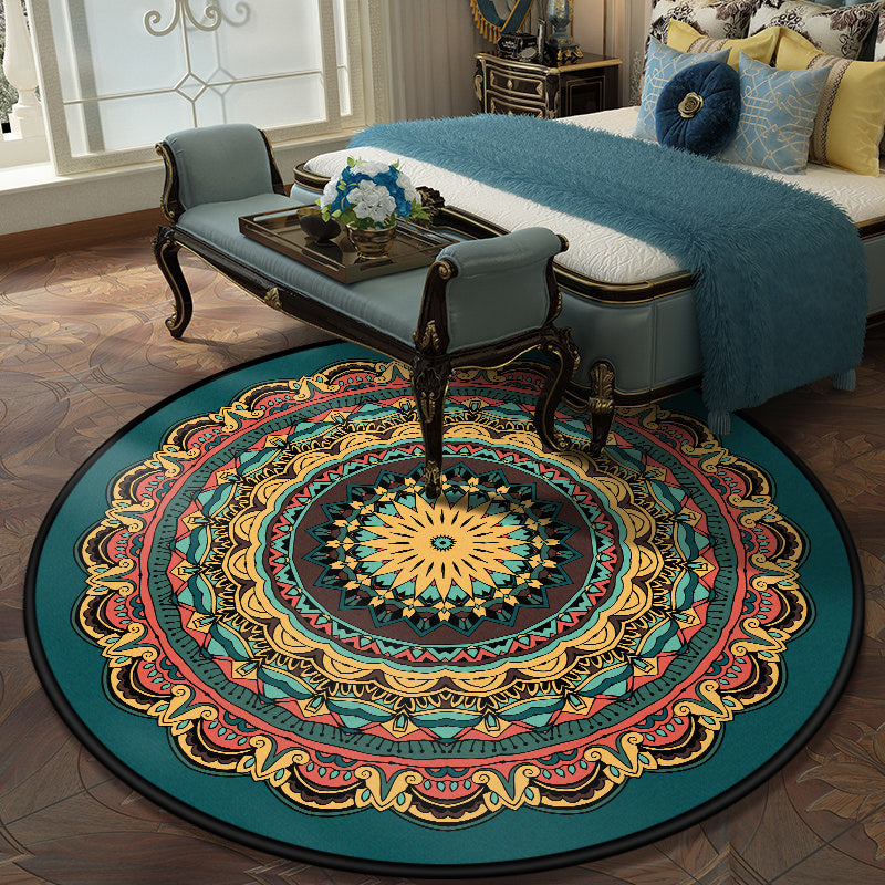 European Moroccan Rug Multi Colored Symmetric Pattern Rug Non-Slip Pet Friendly Machine Washable Rug for Bedroom