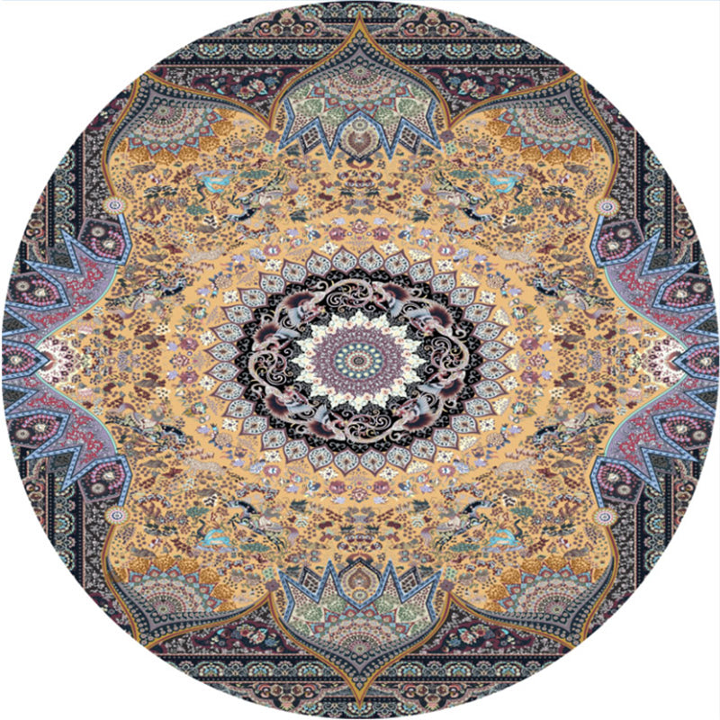 Olden Turkish Folk Art Rug Multi Color Persian Carpet Polyester Anti-Slip Stain Resistant Washable Rug for Room