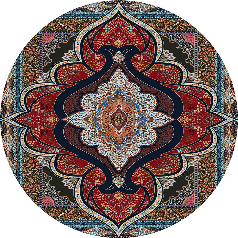 Olden Turkish Folk Art Rug Multi Color Persian Carpet Polyester Anti-Slip Stain Resistant Washable Rug for Room