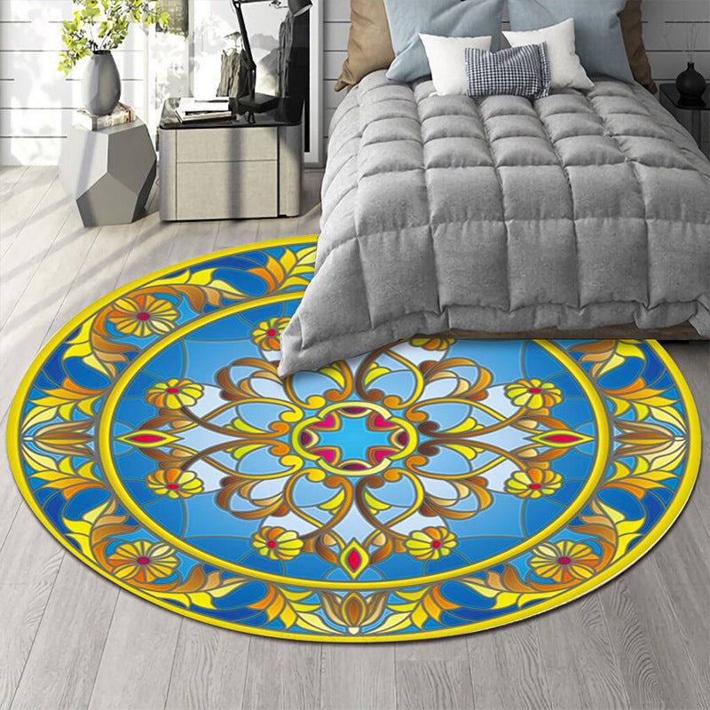 Art Deco Moroccan Rug Multi-Colored Mandala Rug Pet Friendly Machine Washable Anti-Slip Rug for Bedroom