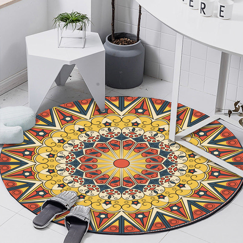 Art Deco Moroccan Rug Multi-Colored Mandala Rug Pet Friendly Machine Washable Anti-Slip Rug for Bedroom