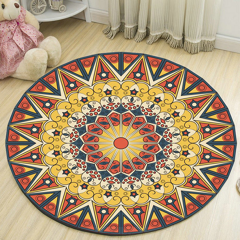 Art Deco Moroccan Rug Multi-Colored Mandala Rug Pet Friendly Machine Washable Anti-Slip Rug for Bedroom