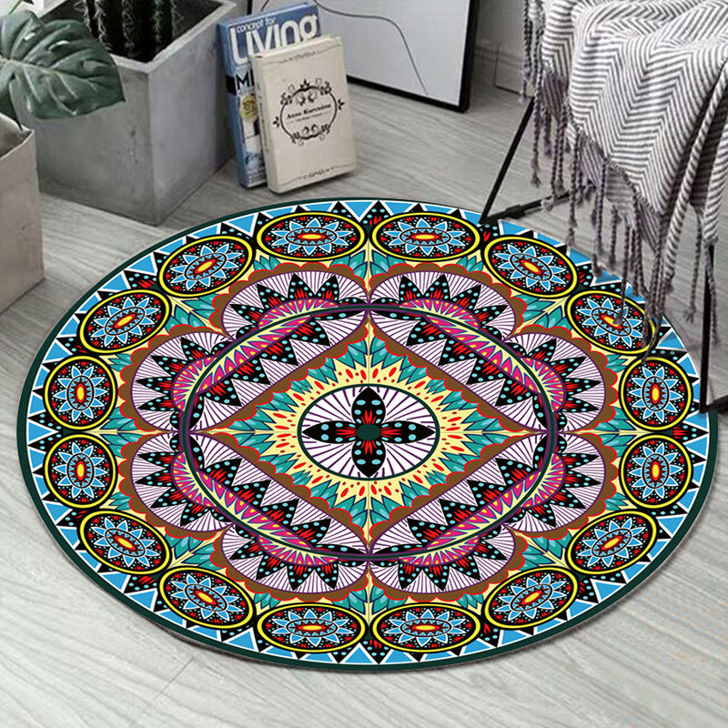 Art Deco Moroccan Rug Multi-Colored Mandala Rug Pet Friendly Machine Washable Anti-Slip Rug for Bedroom