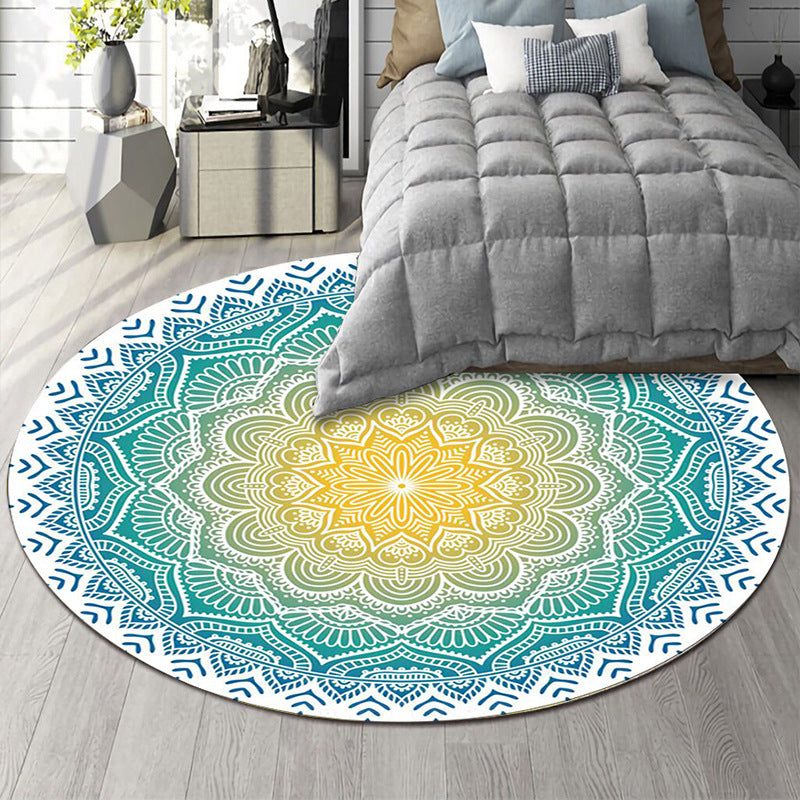 Art Deco Moroccan Rug Multi-Colored Mandala Rug Pet Friendly Machine Washable Anti-Slip Rug for Bedroom