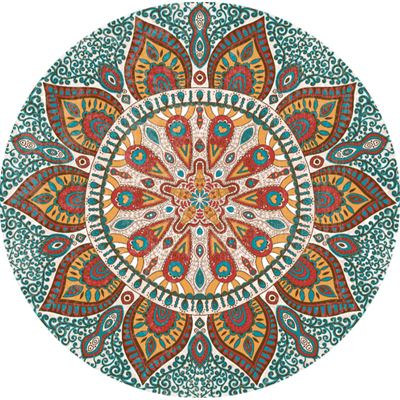 Classic Multi Color Moroccan Rug Synthetics Mandala Print Carpet Pet Friendly Anti-Slip Washable Rug for Home