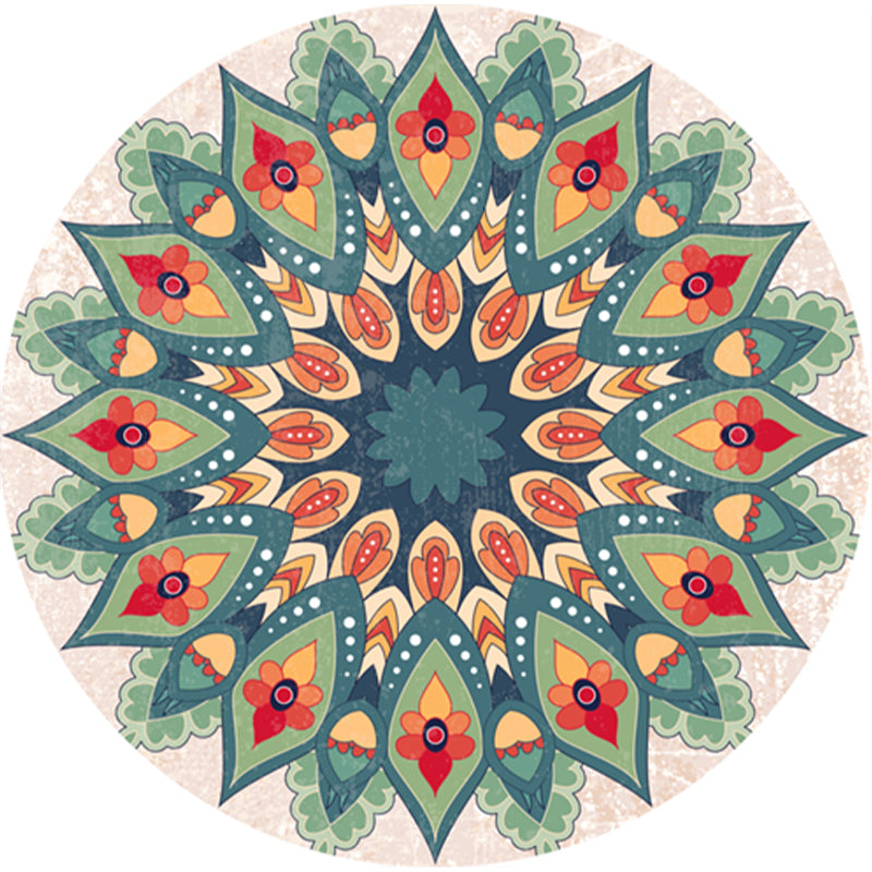 Classic Multi Color Moroccan Rug Synthetics Mandala Print Carpet Pet Friendly Anti-Slip Washable Rug for Home