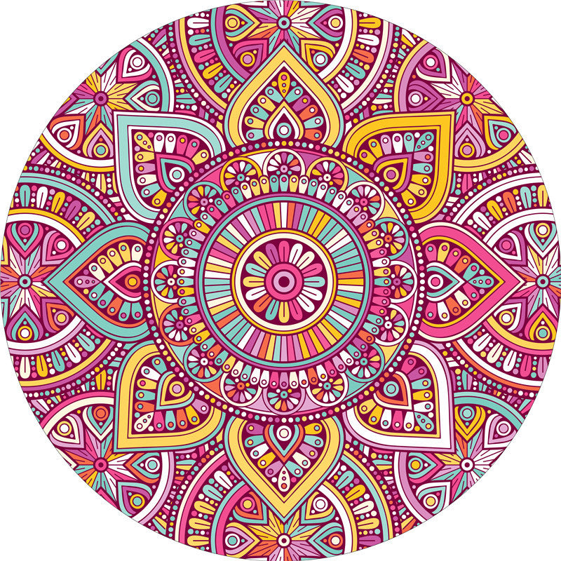 Multicolor Mandala Rug Synthetics Moroccan Rug Non-Slip Pet Friendly Washable Rug for Sitting Room