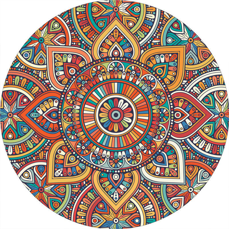 Multicolor Mandala Rug Synthetics Moroccan Rug Non-Slip Pet Friendly Washable Rug for Sitting Room
