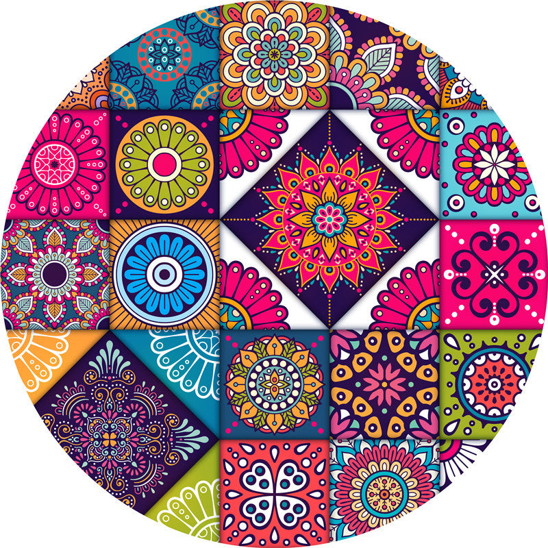Multicolor Mandala Rug Synthetics Moroccan Rug Non-Slip Pet Friendly Washable Rug for Sitting Room