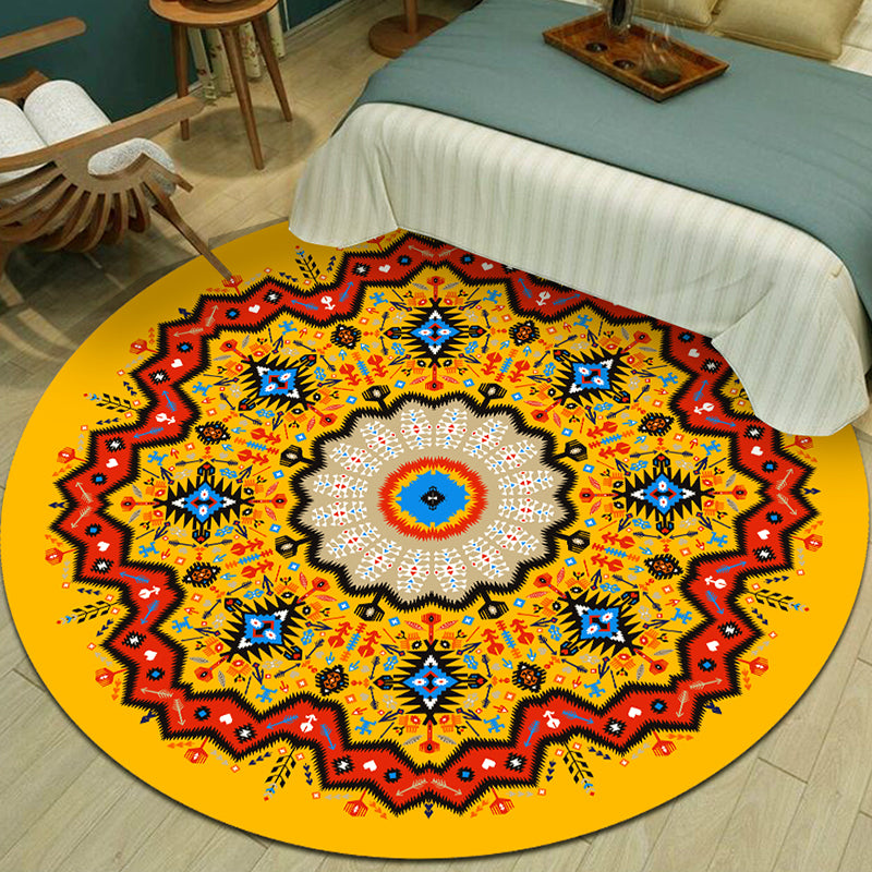 Exotic Multicolor Mandala Area Rug Polypropylene Moroccan Rug Pet Friendly Machine Washable Anti-Slip Backing Rug for Bedroom