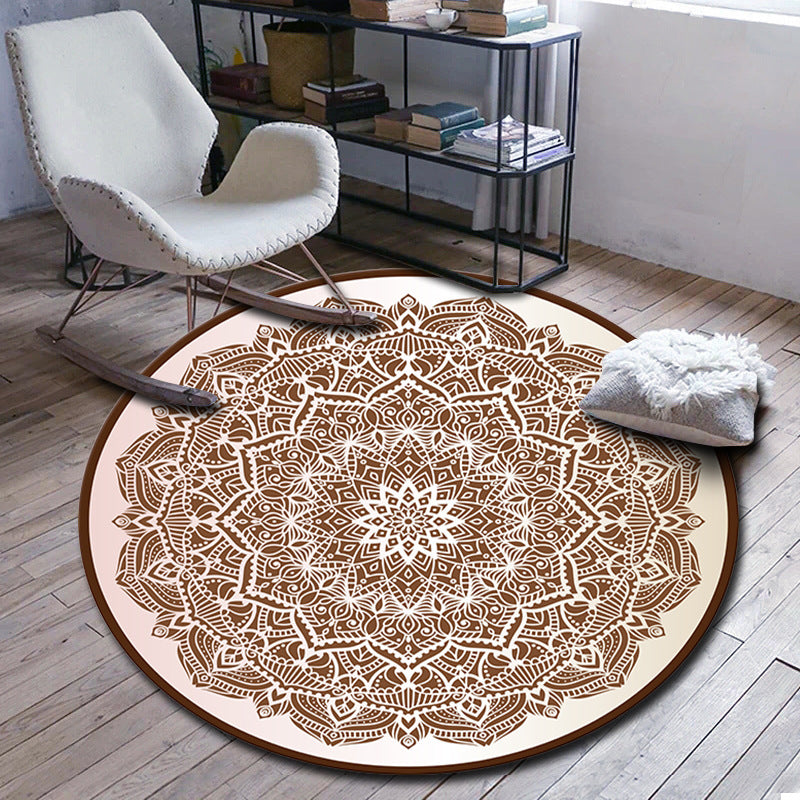 Folks Multicolor Mandala Rug Synthetics Moroccan Rug Machine Washable Non-Slip Pet Friendly Carpet for Living Room