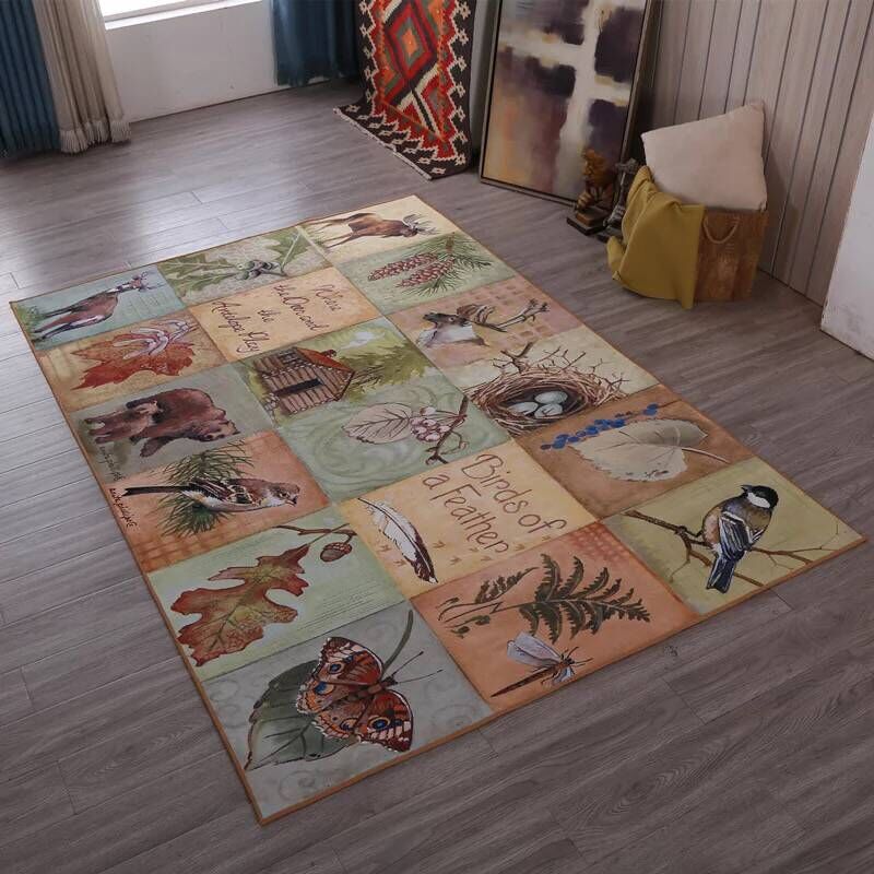 Multi Colored Living Room Rug Moroccan Patchwork Print Rug Synthetics Non-Slip Backing Pet Friendly Stain Resistant Rug