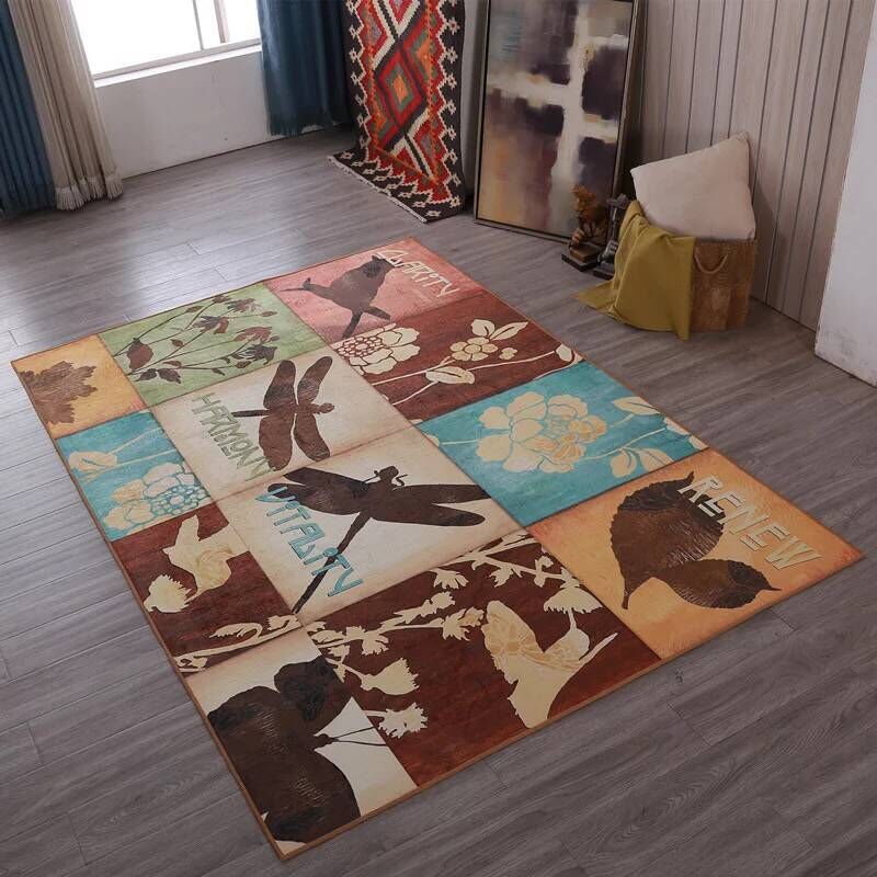 Multi Colored Living Room Rug Moroccan Patchwork Print Rug Synthetics Non-Slip Backing Pet Friendly Stain Resistant Rug