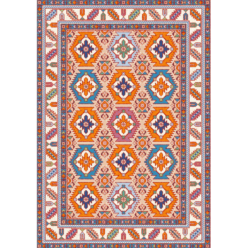 Persian Home Rug Multi Color Symmetric Print Carpet Polyester Anti-Slip Backing Machine Washable Stain Resistant Rug