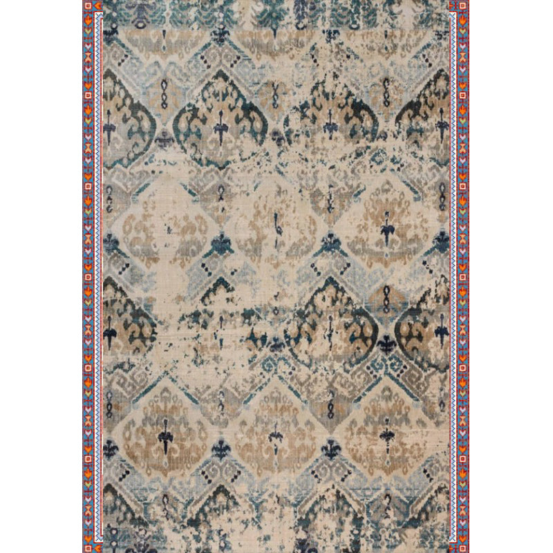 Persian Home Rug Multi Color Symmetric Print Carpet Polyester Anti-Slip Backing Machine Washable Stain Resistant Rug