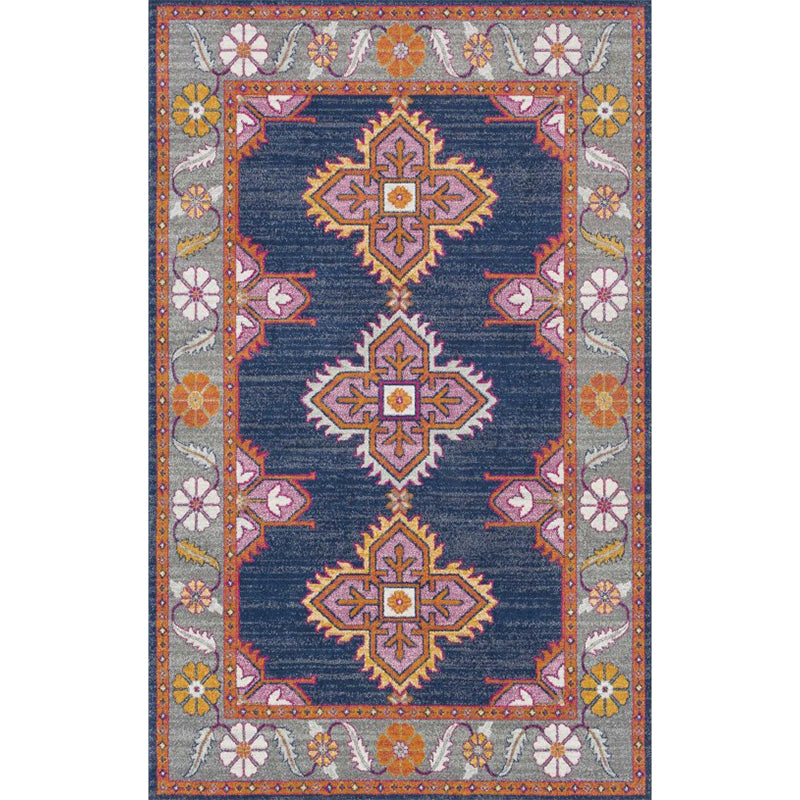 Persian Home Rug Multi Color Symmetric Print Carpet Polyester Anti-Slip Backing Machine Washable Stain Resistant Rug