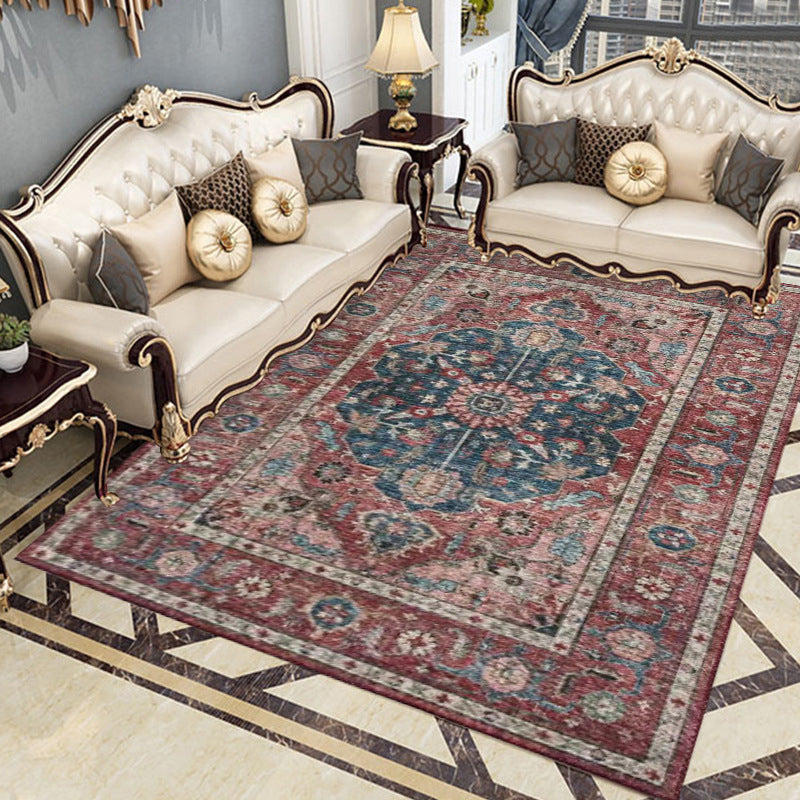 Classical Multicolor Persian Area Rug Polypropylene Floral Carpet Washable Stain Resistant Anti-Slip Rug for Guest Room