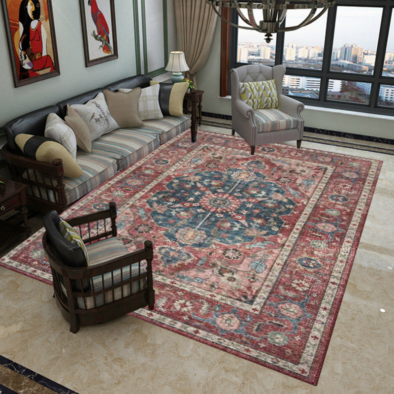 Classical Multicolor Persian Area Rug Polypropylene Floral Carpet Washable Stain Resistant Anti-Slip Rug for Guest Room
