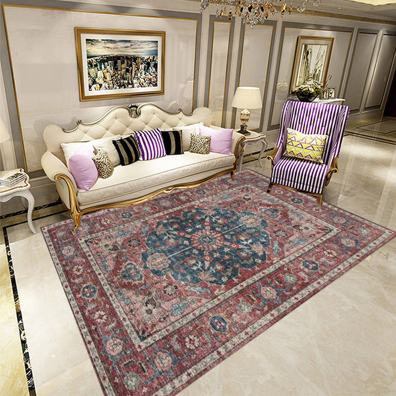 Classical Multicolor Persian Area Rug Polypropylene Floral Carpet Washable Stain Resistant Anti-Slip Rug for Guest Room
