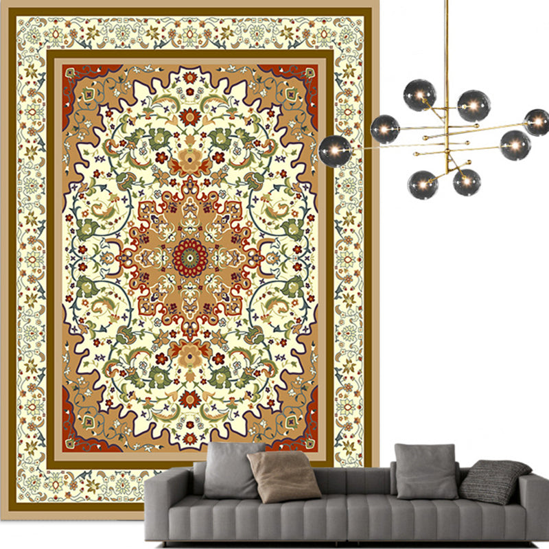 Traditional Multi Color Moroccan Rug Polypropylene Flower Carpet Anti-Slip Backing Pet Friendly Stain Resistant Rug for Living Room