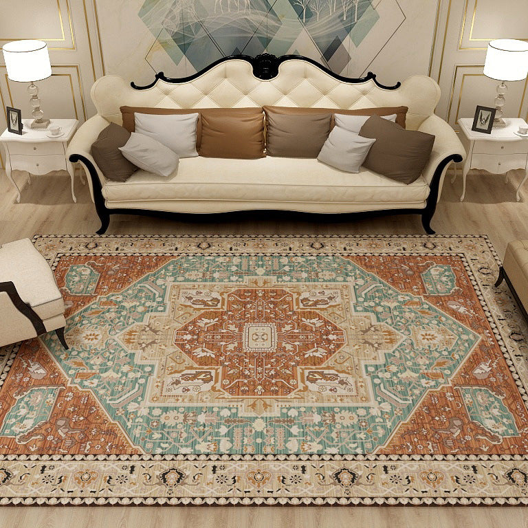Multi-Colored Moroccan Rug Synthetics Jacquard Pattern Rug Washable Stain Resistant Non-Slip Carpet for Lounge