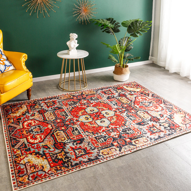 Rustic Tribal Print Area Rug Multi-Color Moroccan Rug Synthetics Washable Non-Slip Pet Friendly Rug for Room