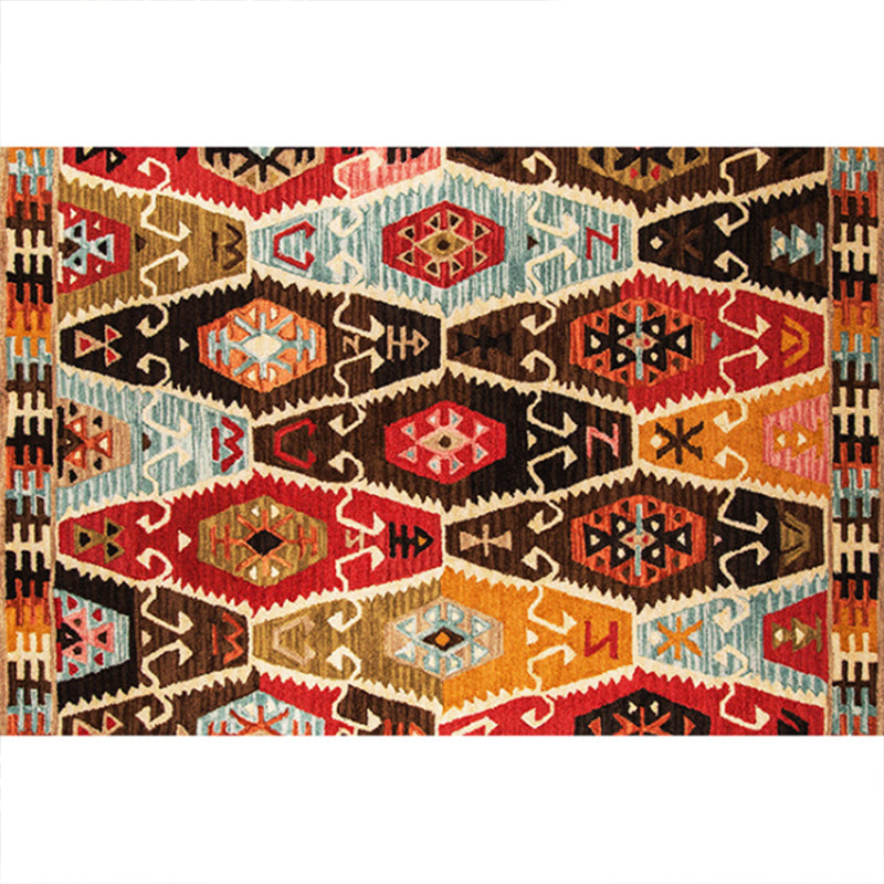 Rustic Tribal Print Area Rug Multi-Color Moroccan Rug Synthetics Washable Non-Slip Pet Friendly Rug for Room