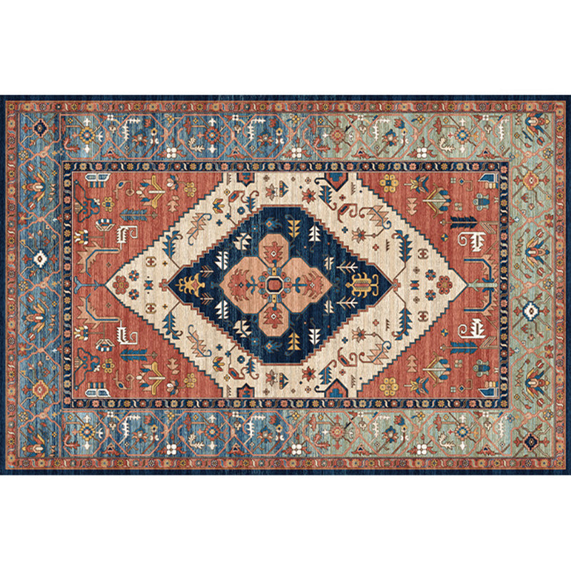Rustic Tribal Print Area Rug Multi-Color Moroccan Rug Synthetics Washable Non-Slip Pet Friendly Rug for Room