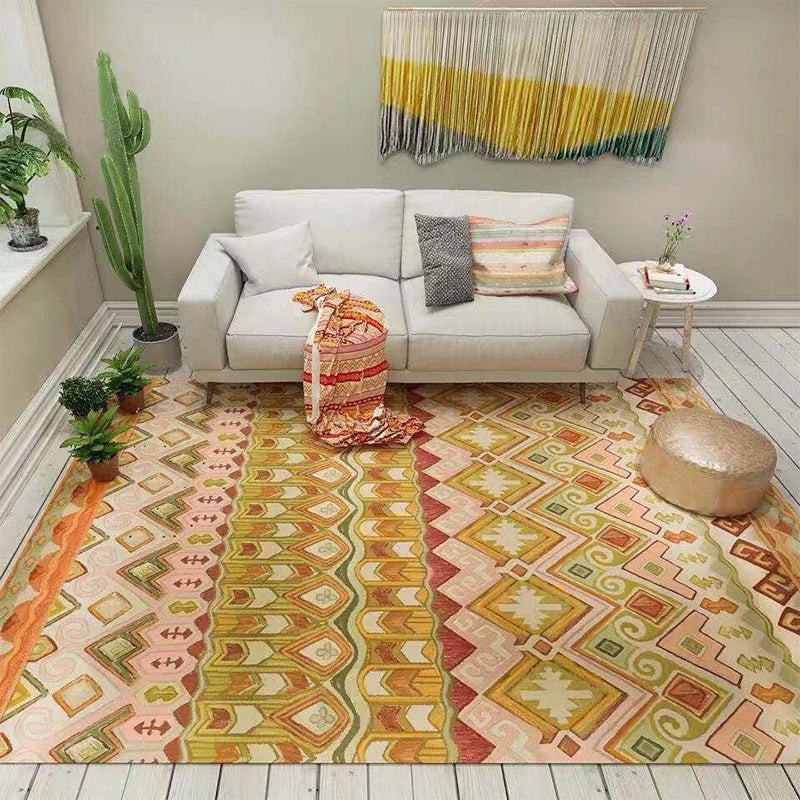Empire Print Rug Multi Colored Moroccan Rug Polyester Anti-Slip Backing Machine Washable Pet Friendly Rug for Living Room